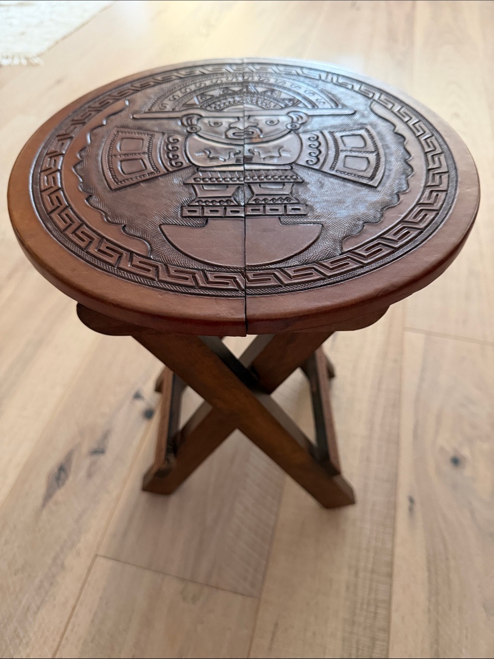 Handcrafted Brown Wooden Folding Stool - Home Dining Accent